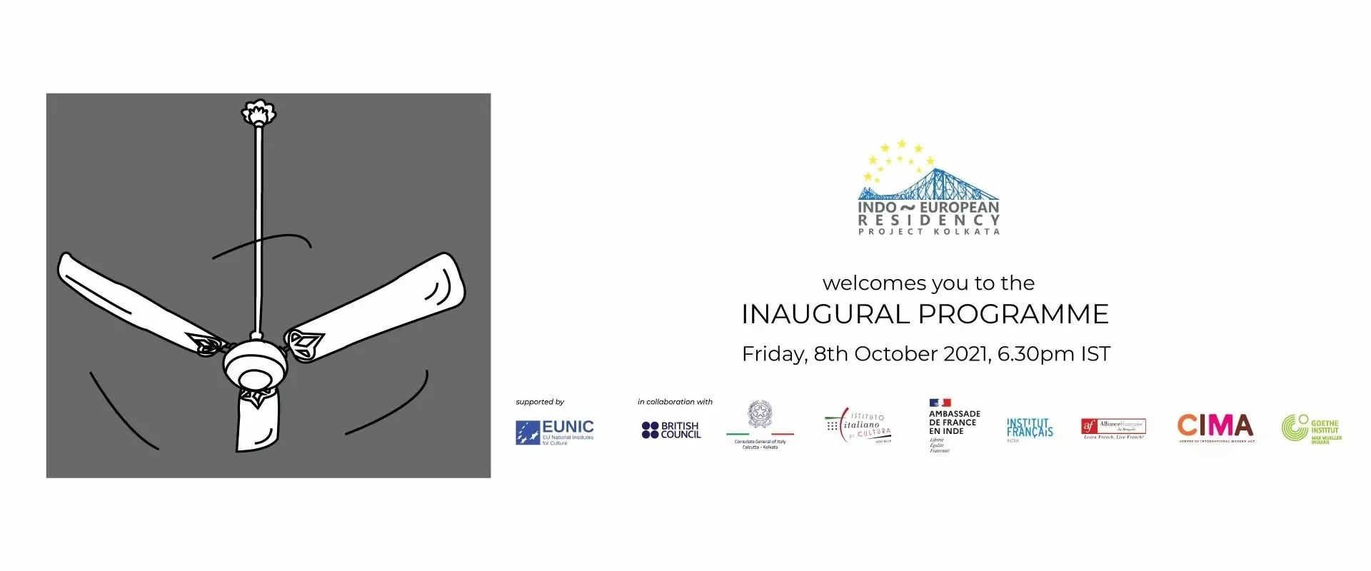 Promotional graphic for the Indo-European Residency Project Kolkata inaugural programme on 8 October 2021.