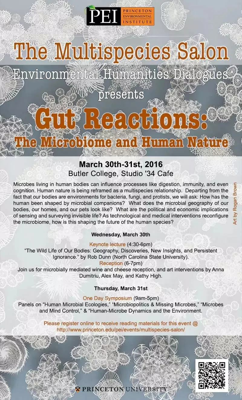 Poster for Gut Reactions: The Microbiome and Human Nature at Princeton University in March 2016.
