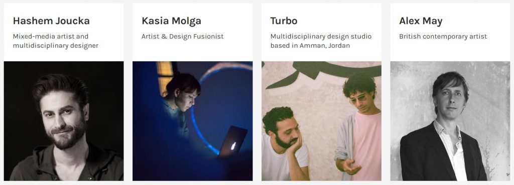 Pictures of the mentors of the [Digital] Transmission project: Hashem Joucka, Kasia Molga, Turbo, and Alex May